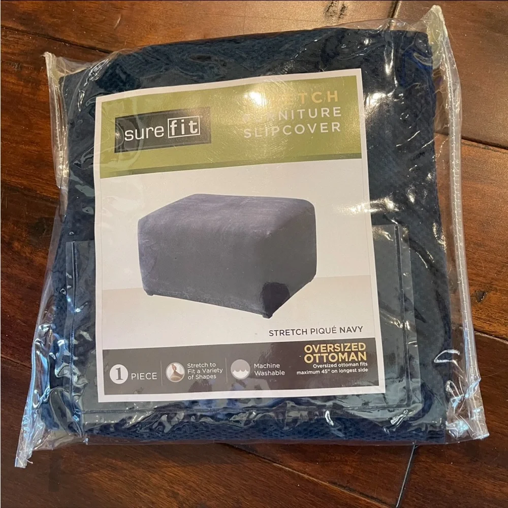 Sure Fit Stretch Box Cushion Ottoman One Piece Slipcover, Navy nwt